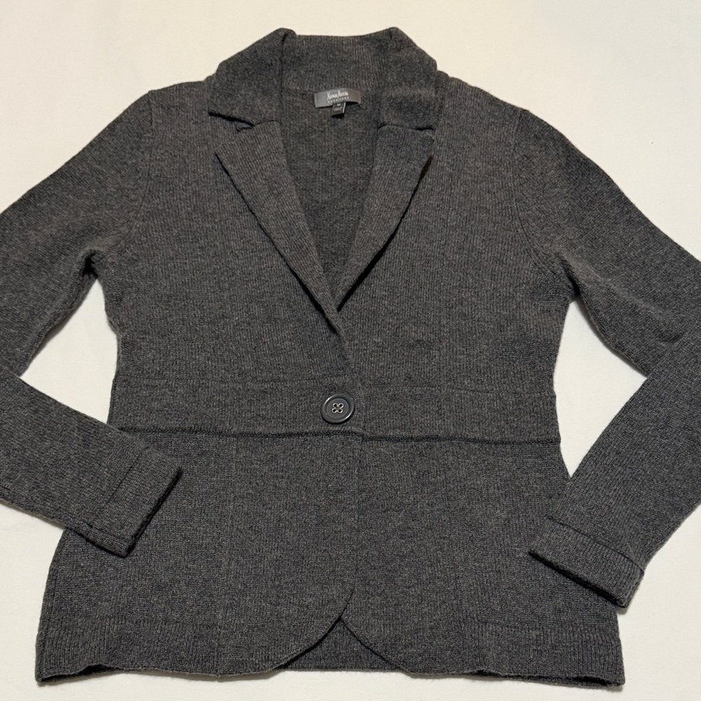 Neiman Marcus Charcoal Knit Cashmere Blazer Cardigan M